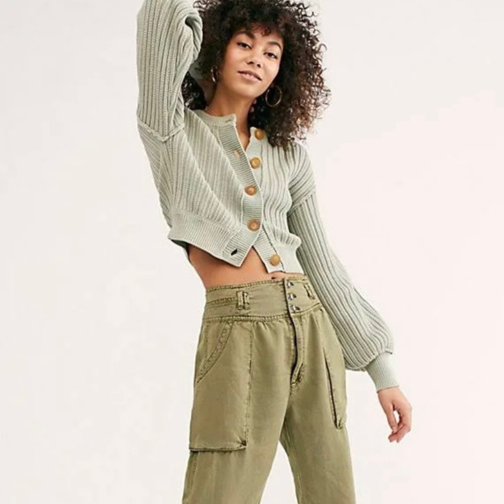 Free People All Yours Cardigan Sweater Chunky Knit Sage Green